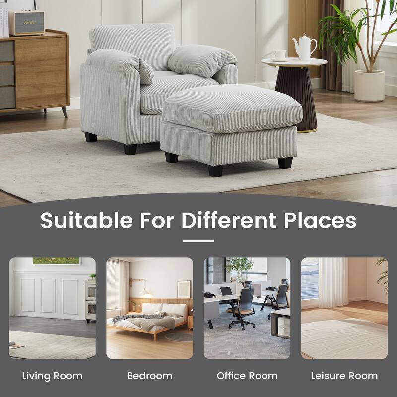 Multi-Seater Corduroy Sectional Sofa, Modular Settee, Included Removable Ottomans