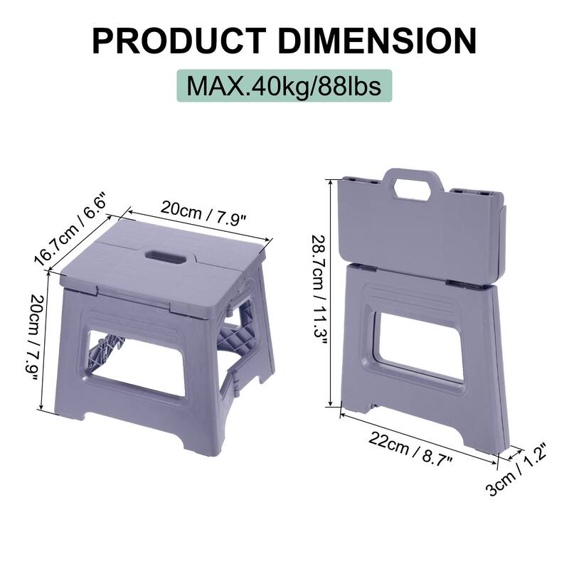 8" Folding Step Stool for Adults 88 lbs Capacity - 7.9 x 6.6 x 7.9inch - Purple