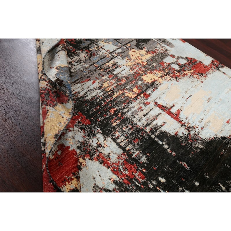 Vegetable Dye Wool/ Silk Modern Abstract Area Rug Hand-knotted Carpet - 6'6" x 9'8"