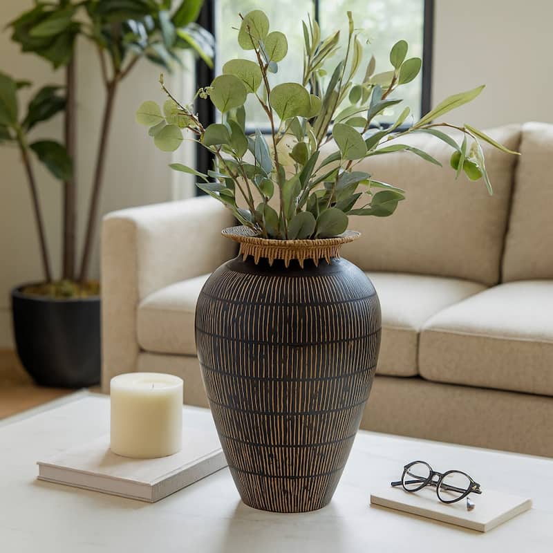Handcrafted Decorative Table Vase with Artisan Texture, 19", Black