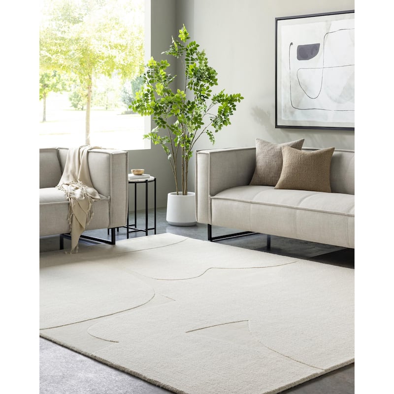 Joaquin Casual Solid Color Wool Area Rug - Cream/Off White - 9' x 12'