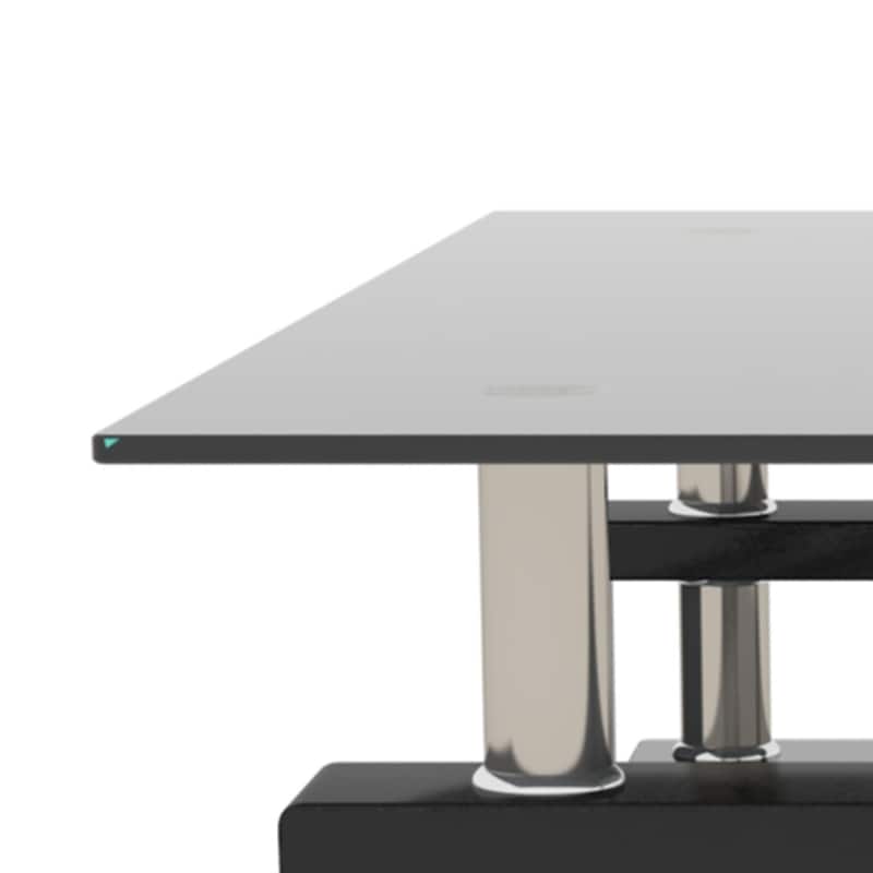 Modern Minimalist Rectangular Coffee Table with Glass Top and Bottom Shelf