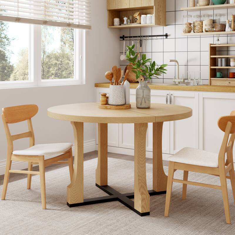 48" Farmhouse Round Dining Table with X-Cross Base - Natural Ash