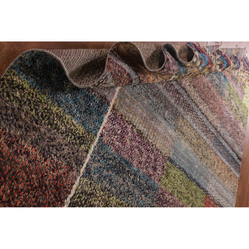 Checkered Plush Moroccan Oriental Area Rug Handmade Wool Carpet - 7'11" x 10'9"