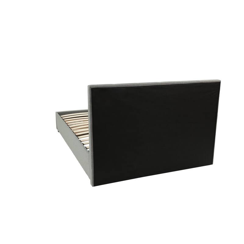 Full Size Modern Bed with Tufted Headboard and Storage Drawer, Grey Polyfiber Finish