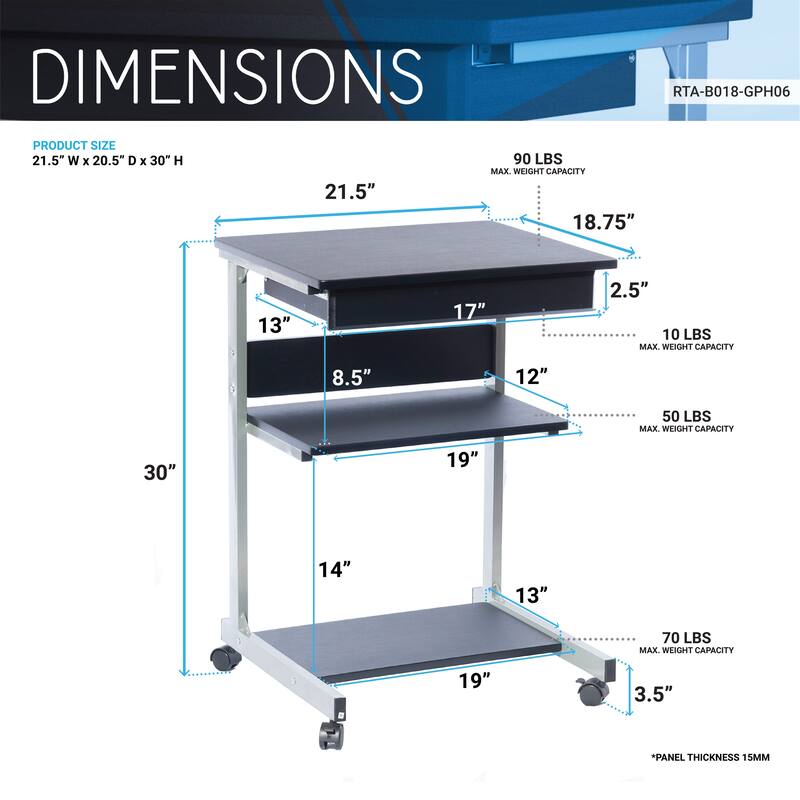 Rolling Laptop Cart with Storage,High quality and durable, Graphite