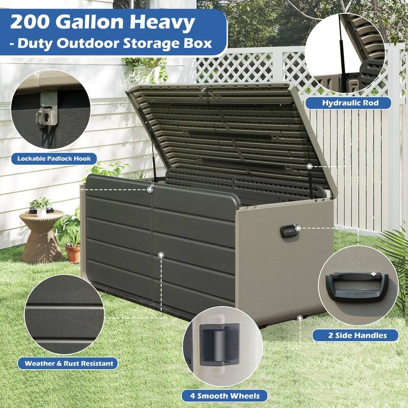 Domi 200 Resin Gallon Outdoor Storage Box - Waterproof, UV-Resistant Deck Box with Lockable Lid