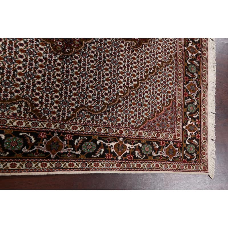 Vegetable Dye Wool/ Silk Tabriz Mahi Persian Area Rug Hand-knotted - 5'0" x 6'10"