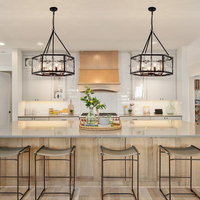 Black/Gold Glass Drum Chandeliers for Dining Room Living Room Entryway - W24.02"