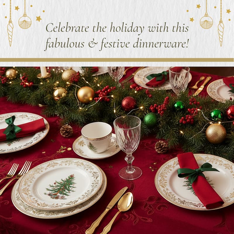 Spode Christmas Tree Gold 4 Piece Place Setting - 11.2" L x 3.5" W x 11.2" H