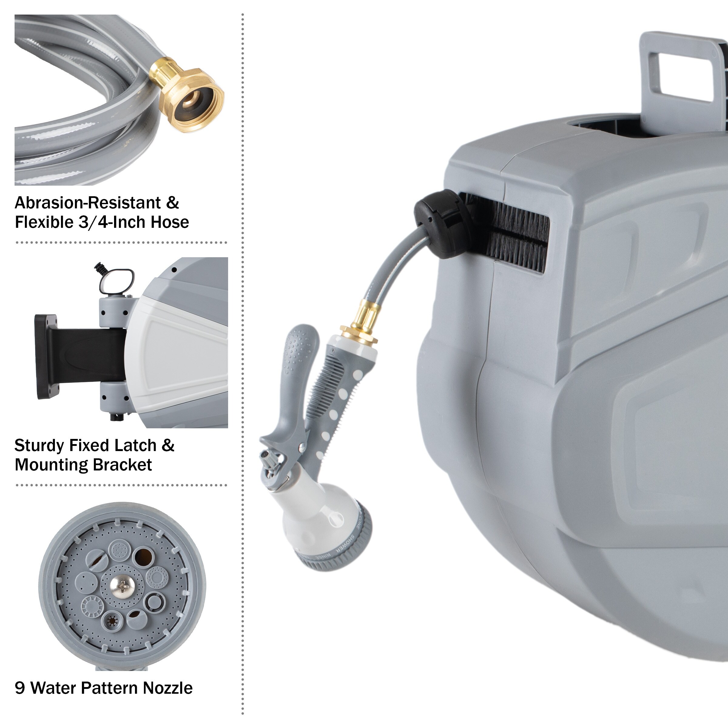 Retractable Hose - 100 FT Garden Hose with 9 Nozzle Patterns - Hose Reel  Wall Mount with Swivel Bracket by Pure Garden - On Sale - Bed Bath & Beyond  - 37396965