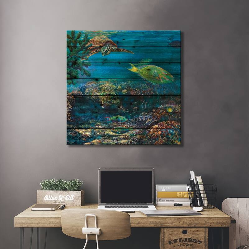 Blue Merlo Print On Wood by Iris Scott - Multi-Color