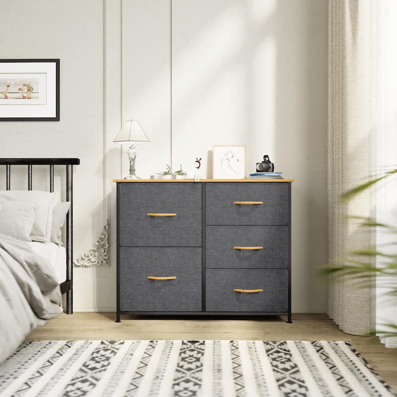 5-drawers Furniture Storage Chest Grey Dresser Organizer