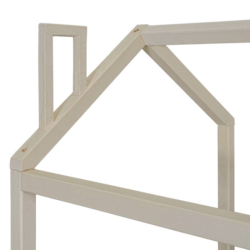 Twin Size Velvet House Bed with Roof, Beige - Sturdy Pine Frame, Semi-Enclosed Play Area