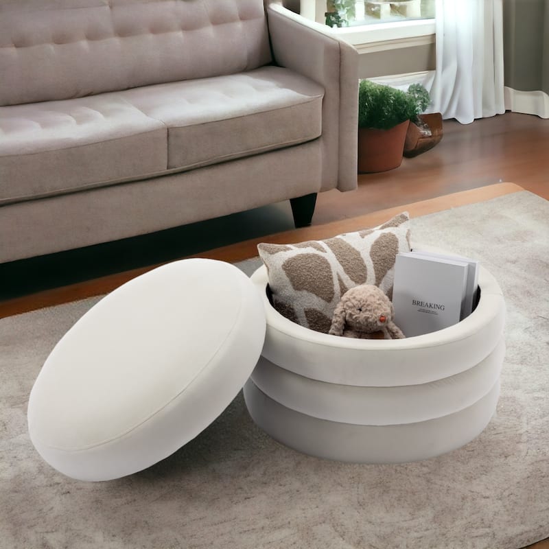 24'' L Upholstered Round Storage Ottoman Footstool