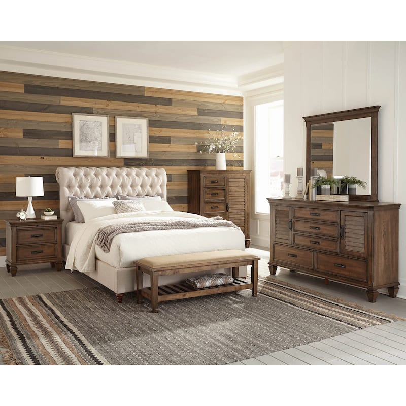 Clemence Beige and Burnished Oak 4-piece Panel Bedroom Set - Queen