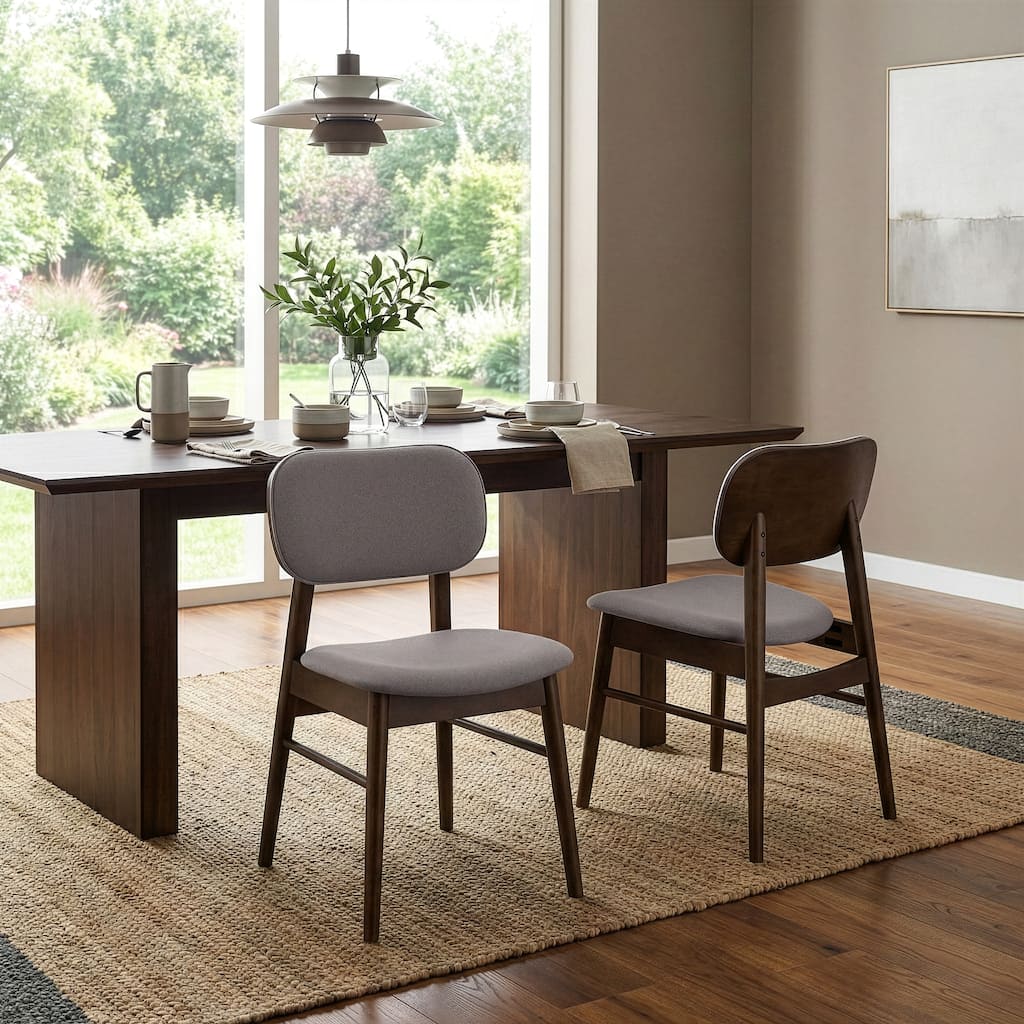 Set of 2 Babette Gray Fabric Dining Chair with Walnut Wood Legs