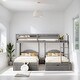 preview thumbnail 11 of 16, Full Over Twin & Twin Bunk Bed Velvet Triple Bunk Bed with Drawers and Guardrails, Beige