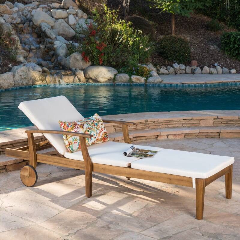 Perla Outdoor Acacia Wood Chaise Lounge with Cushion by Christopher Knight Home