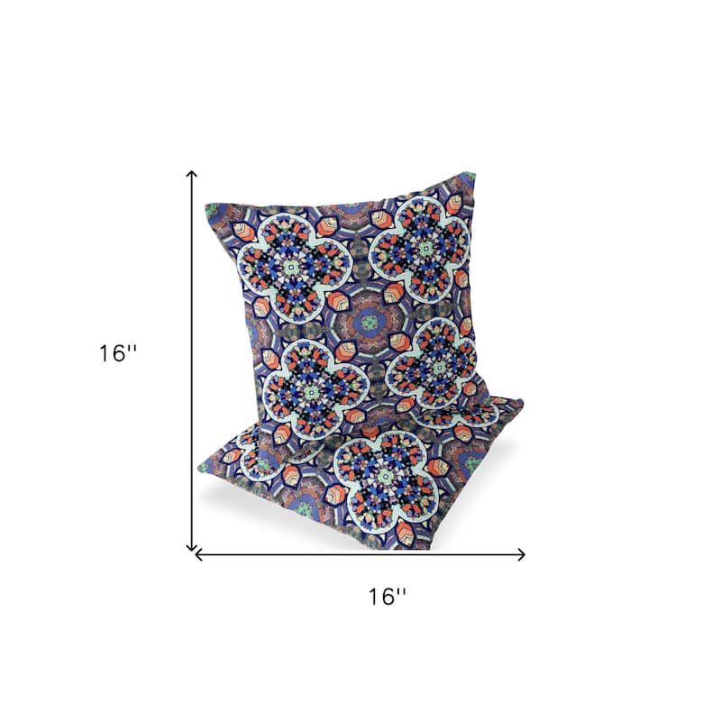 HomeRoots Set of Two 16" X 16" Gray and Orange Blown Seam Floral Indoor Outdoor Throw Pillow - 16.00' X '16.00' X '5.00