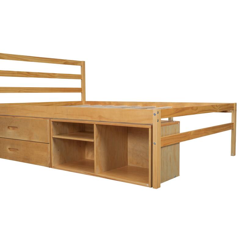 Full Size Wood Bed with Removable Shelves & 2 Storage Drawers