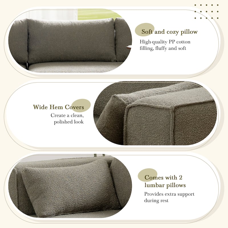 112" Boucle Modular Sectional Sofa with Free Side Table, Wide Seat Design and No Assembly Required