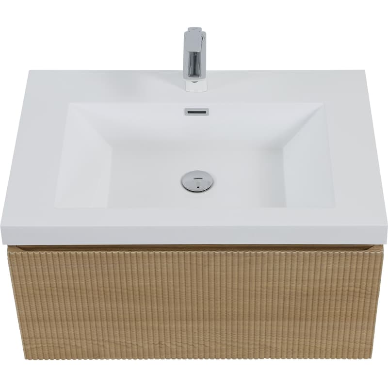 30'' Floating Bathroom Vanity with Sink Combo, Modern Wall-Mounted Striped Bathroom Storage Cabinet with Soft-Close Drawer