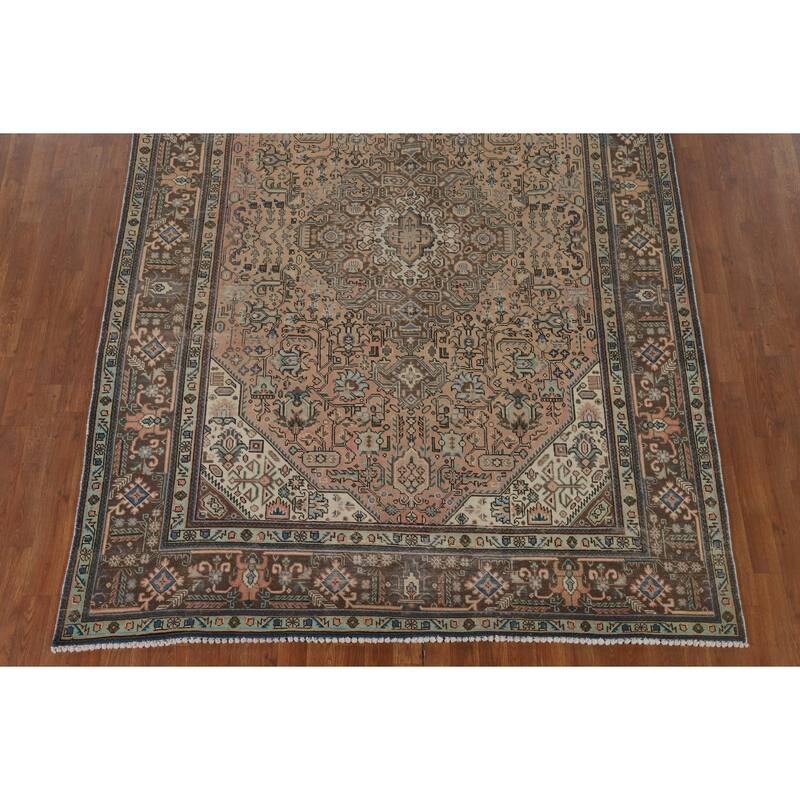 Geometric Tabriz Vintage Persian Area Rug Hand-Knotted Wool Carpet - 6'8" x 9'10"
