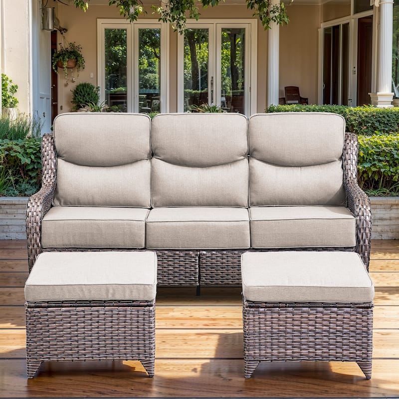 Gymojoy 3-Piece Patio Furniture Sofa Set with Ottomans, 6-Inch Ultra-Plush Cushions & Water-Resistant Olefin Fabric