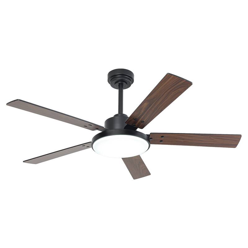 52" Industrial Matte Black 5-Blade Ceiling Fan with Light and Remote, APP Control