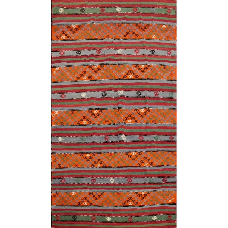 Hand Woven Oriental 100% Wool Carpet Southwestern Tribal Multi-Colored Kilim Area Rug - 10' 5'' X 5' 6''