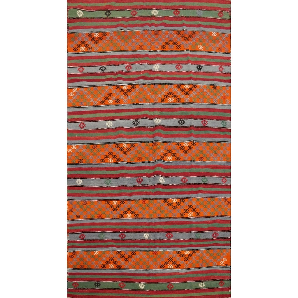 Hand Woven Oriental 100% Wool Carpet Southwestern Tribal Multi-Colored Kilim Area Rug - 10' 5'' X 5' 6''