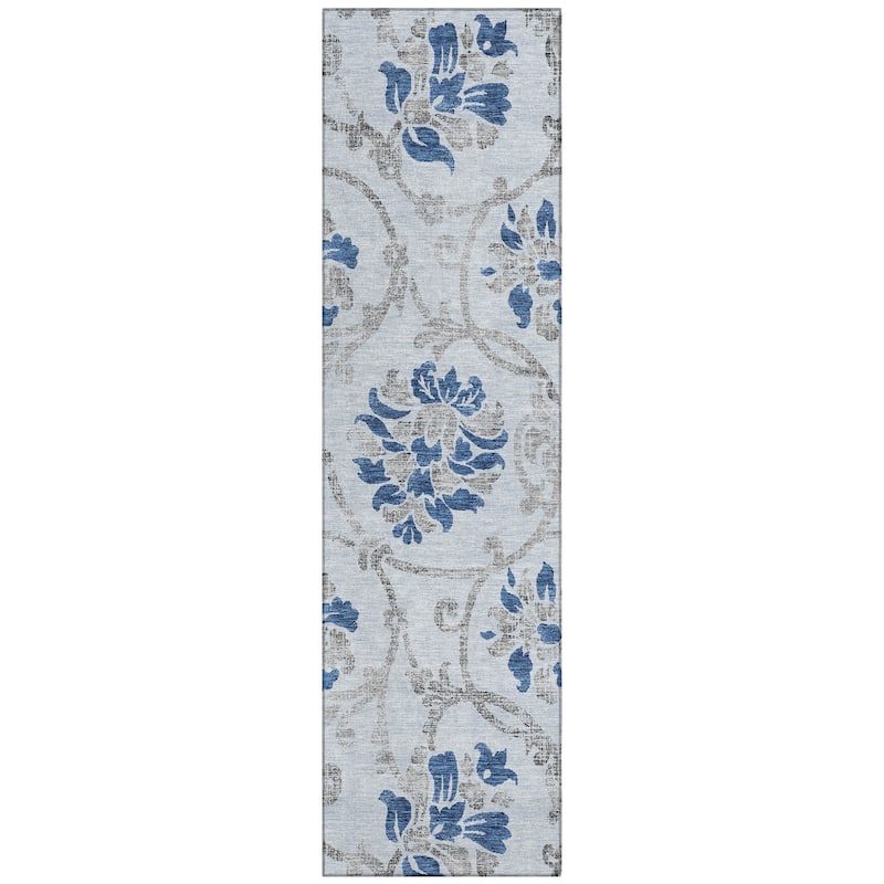 Machine Washable Indoor/ Outdoor Chantille Scroll Floral Rug