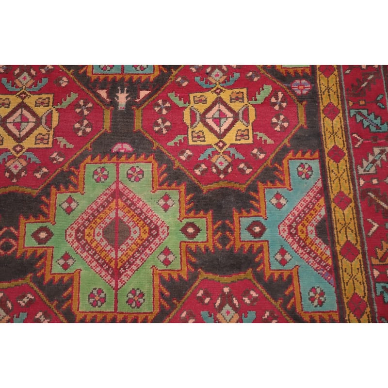 Hand Knotted Oriental 100% Wool Carpet Traditional Geometric Red Ardebil Runner Rug - 9' 4'' X 4' 5''