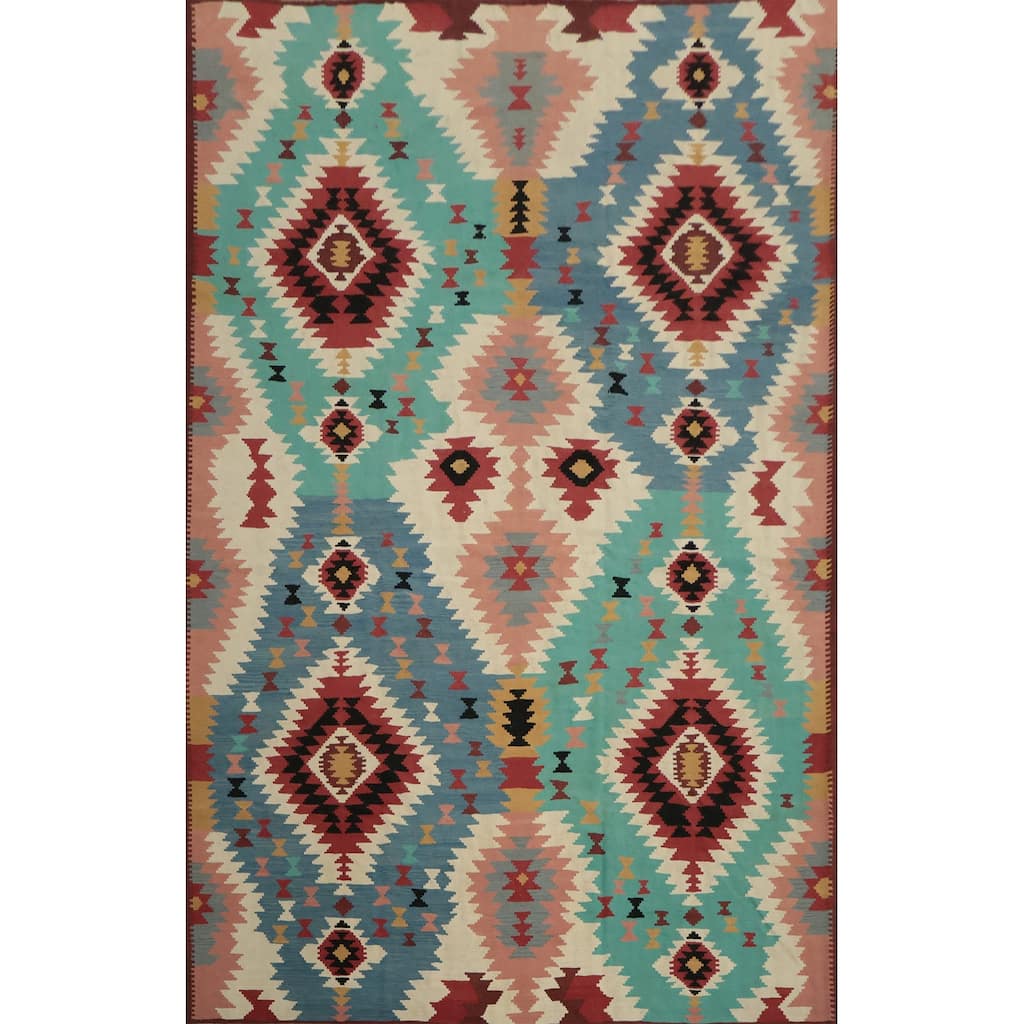 Hand Woven Oriental 100% Wool Carpet Southwestern Tribal Multi-Colored Kilim Area Rug - 14' 1'' X 10' 4''