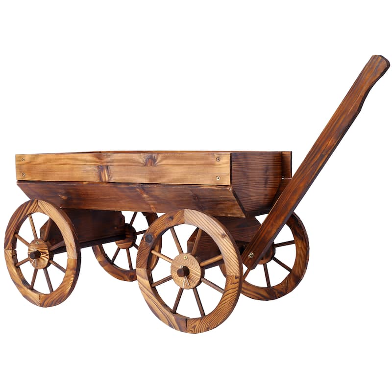 41.4 in. Brown Wood Wagon Outdoor Flower Planter Pot with Wheels for Garden Decor