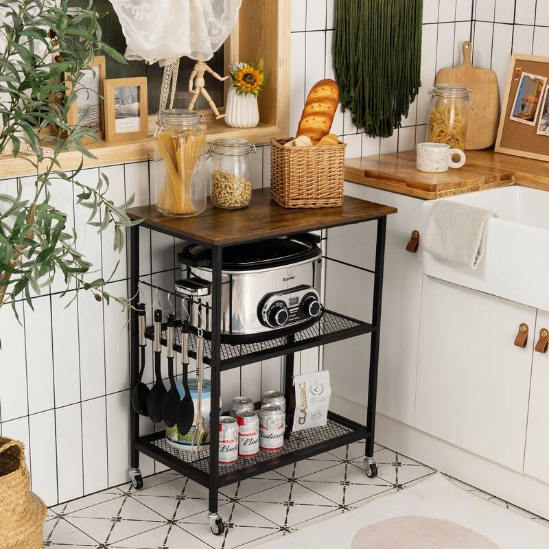 Gymax 3-Tier Kitchen Serving Cart Utility Standing Microwave Rack w/ - See Details