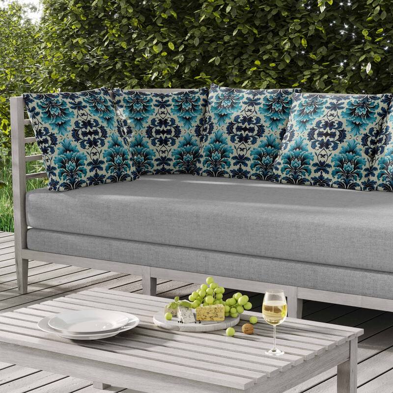 Damask Rapture Indoor/Outdoor Reversible Throw Pillow Blue and Turquoise