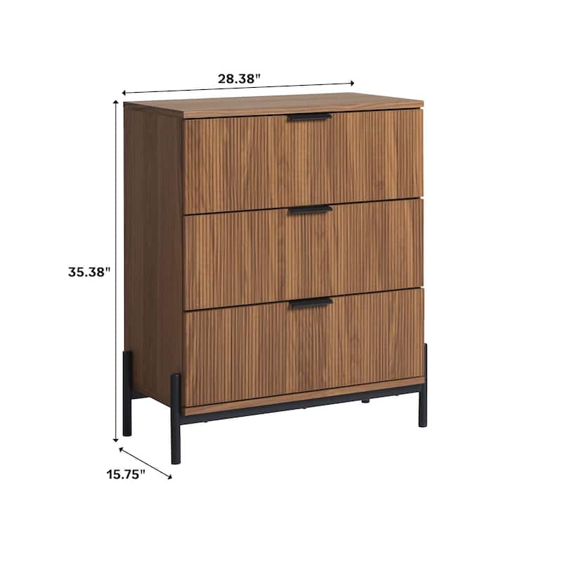 Middlebrook Designs Three Drawer Chest with Reeded Drawer Fronts