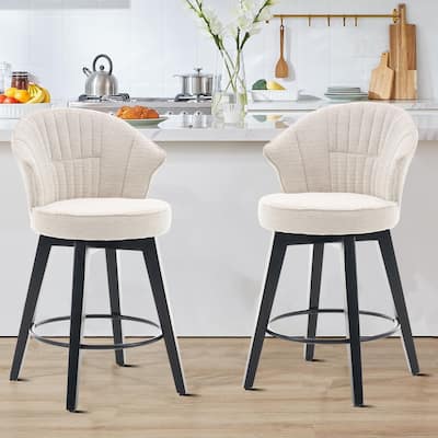 Modern Set of Two 360° Free Swivel Chenille Upholstered Bar Chairs