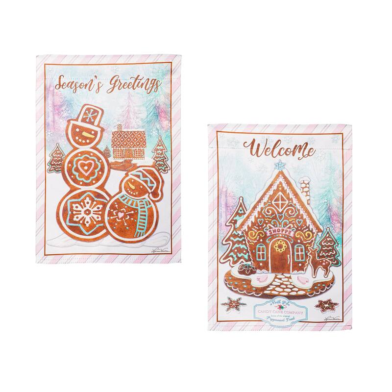 12.5 in. x 18 in. Season's Greeting Gingerbread Reversible Suede Garden Flag - Multicolor