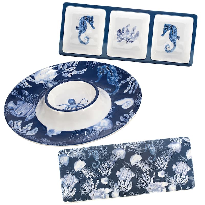 Certified International Sea Life Melamine 3-piece Hostess/Serving Set