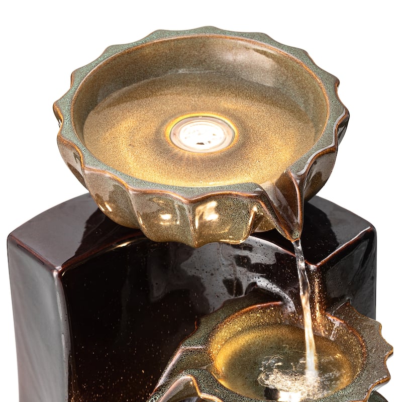 Glitzhome 27"H/35"H 3-Tier or 4-Tier Embossed Pattern LED Ceramic Pots Fountain