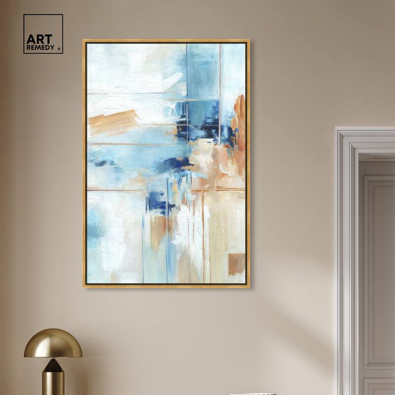 Art Remedy House Of Lines I Framed Blue Abstract 1 Piece Canvas Wall Art