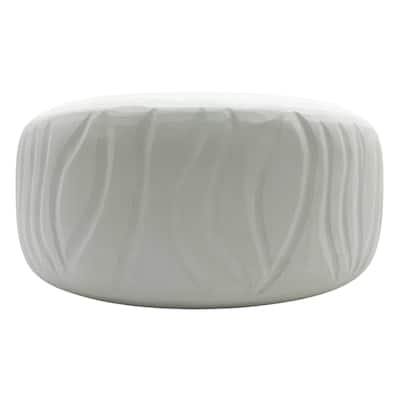 10" Decorative Handmade Glass Wavy Textured Round White Vase