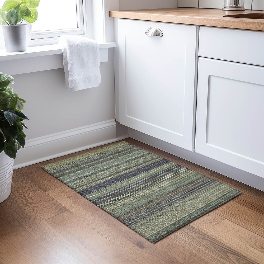 Machine Washable Indoor/ Outdoor Moroccan Stripes Chantille Rug