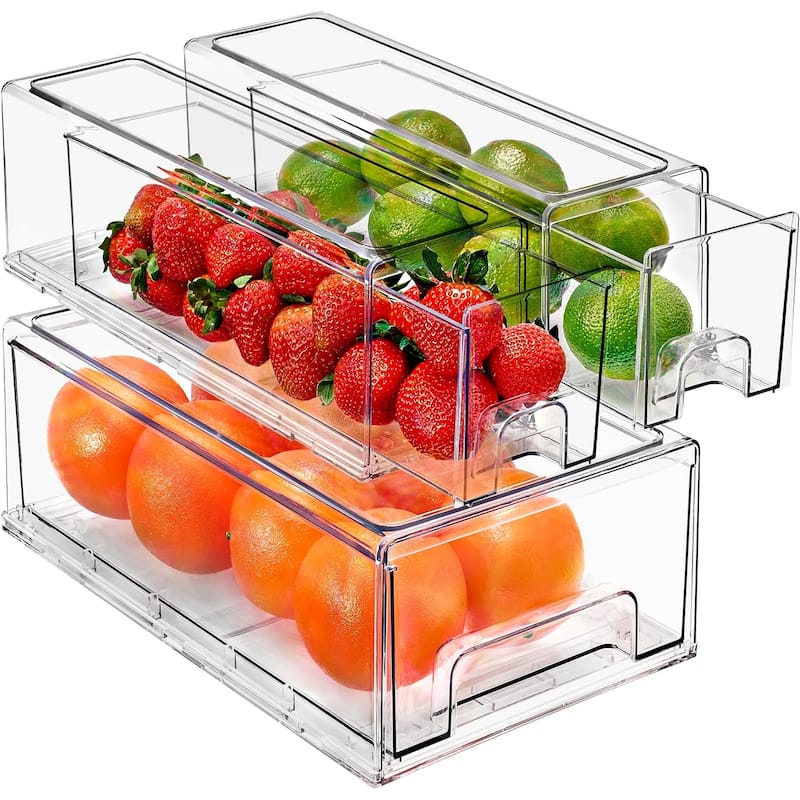 Sorbus Fridge Drawers Clear Stackable Pull-Out Refrigerator Food Kitchen Freezer Vanity - 1 Medium, 2 Small Bins (3 Pack) - Clear