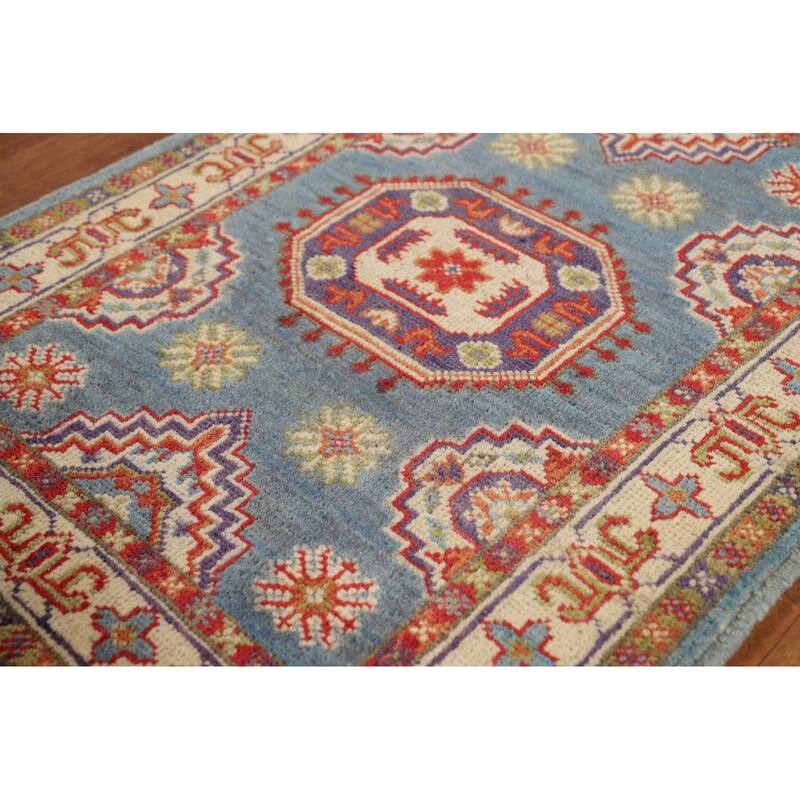 Light Blue Kazak Foyer Rug Hand-Knotted Wool Carpet - 2'0" x 3'0"