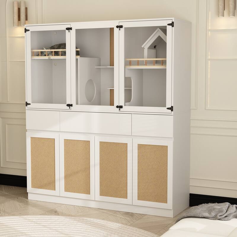 Pet Storage Cabinet Display Shelves 63" Wide Cat and Dog Organizer