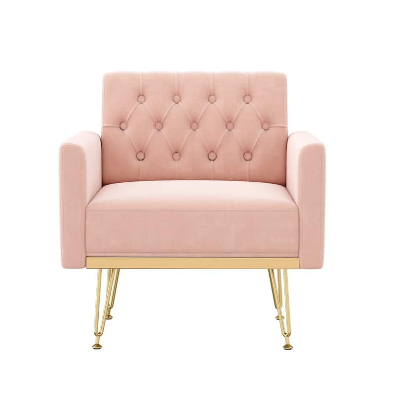 Velvet Armchair Single Sofa Chair with Metal Legs, Reading Chair Pink Side Chair Dining Chair Lobby Chair - Pink
